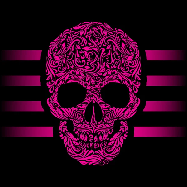 Patrón floral de forma de cráneo rosa. Rayas rosadas. Emo. — Archivo Imágenes Vectoriales