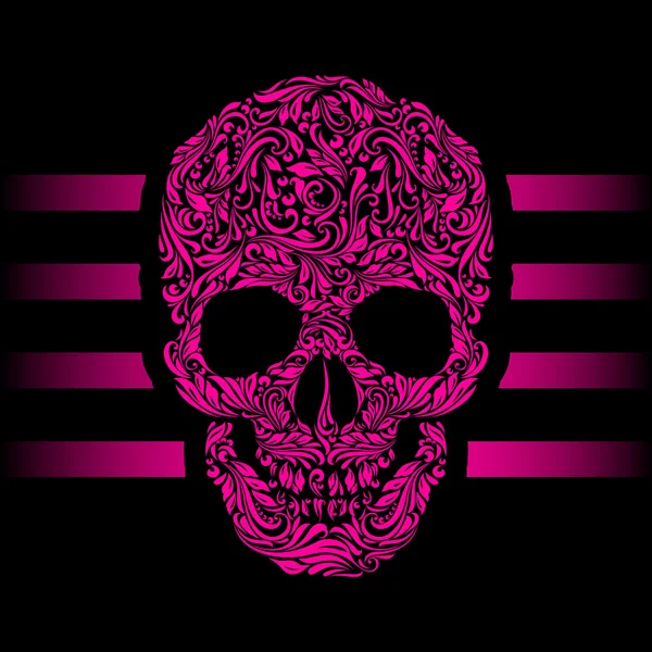 Patrón floral de forma de cráneo rosa. Rayas rosadas. Emo. — Vector de stock