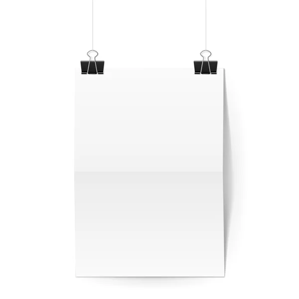 Sheet of paper folded in two hangs on binder clips — Stock Vector