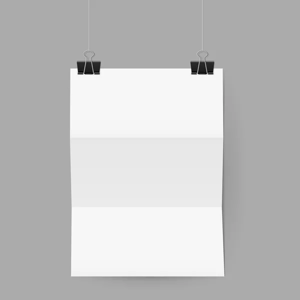 Hoja de papel doblada en tres colgando en clips de papel — Vector de stock