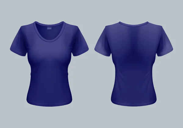 Mujer T-Shirt Template Vistas traseras y delanteras en azul oscuro — Vector de stock