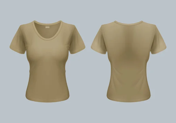 Vrouwen T-Shirt Template terug en Front weergaven in Olijf kleur — Stockvector