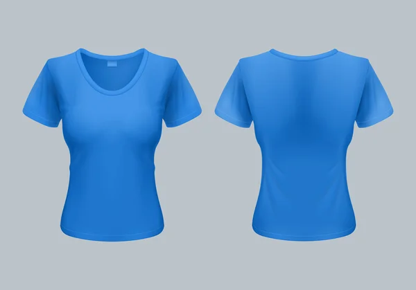 妇女 t 恤模板回和前视图中蓝色 — 图库矢量图片