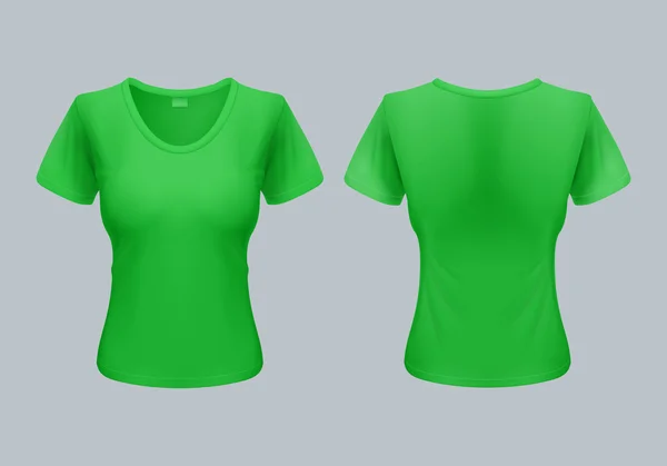 Kvinnor T-Shirt mall tillbaka och framför åsikter i ljusgrön — Stock vektor