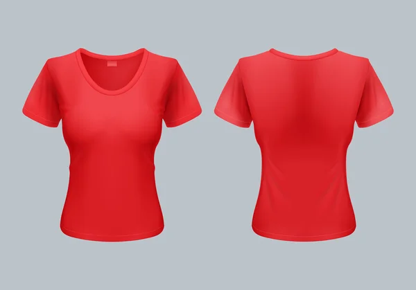 Women T-Shirt Template Back and Front Views in Red — Stock Vector