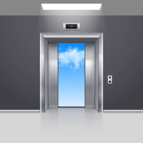 Half Open Metal Elevator Door to the Blue Sky — Stock Vector