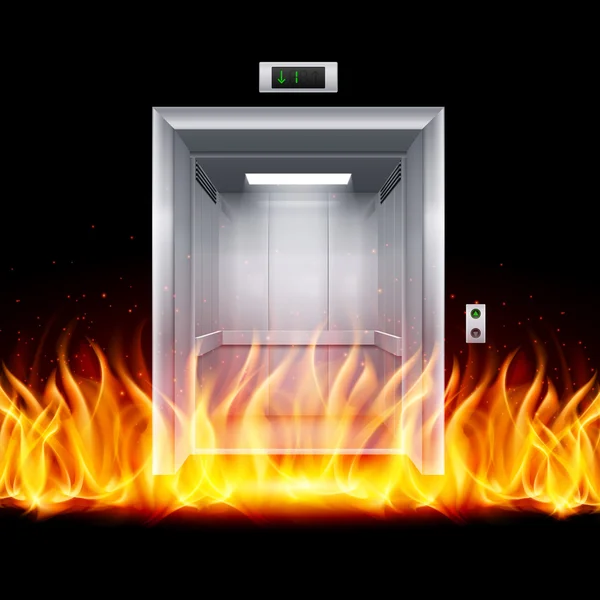 Realistic Empty Modern Elevator Door in Fire — Stock Vector