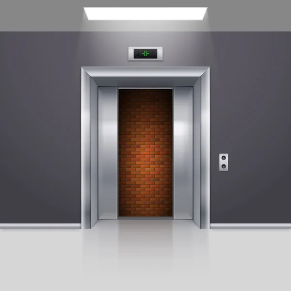 Halb geöffnete Chrom-Metall-Fahrstuhltür mit Blockade — Stockvektor