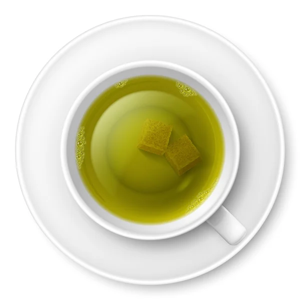 Tasse de thé vert avec sucre grumeleux brun — Image vectorielle