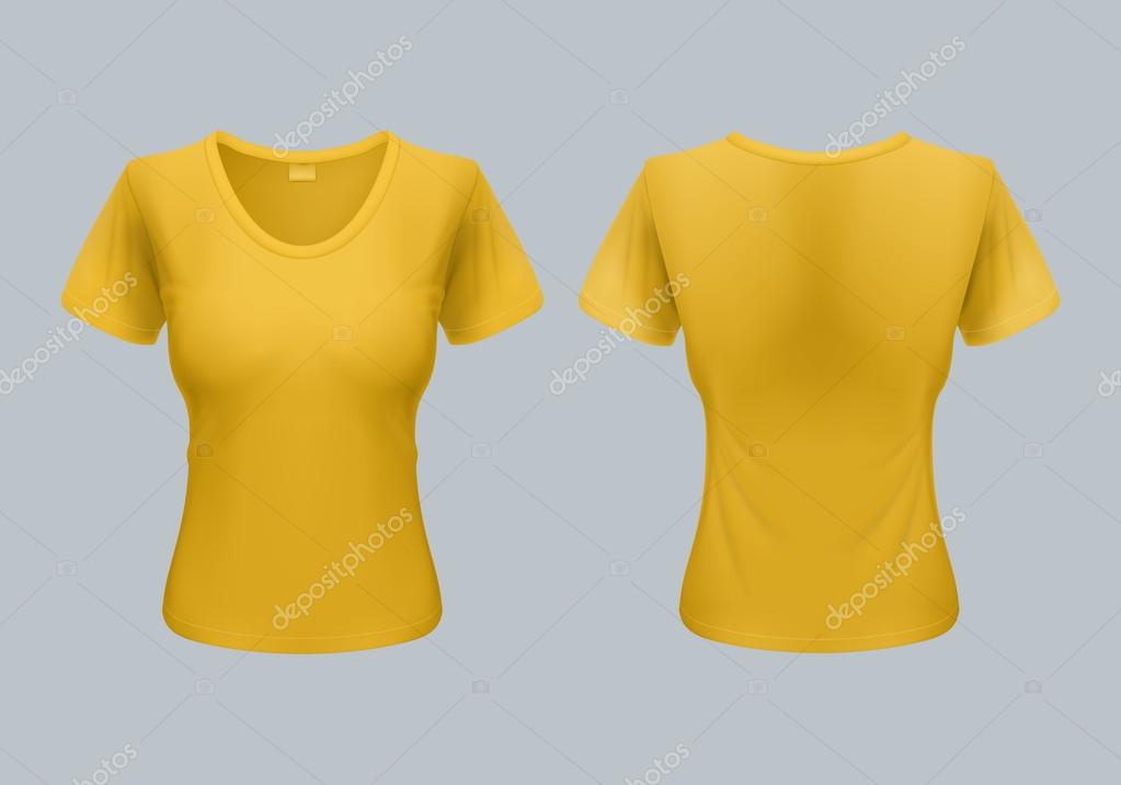 Download Women T-Shirt Template Back and Front Views in Yellow ...