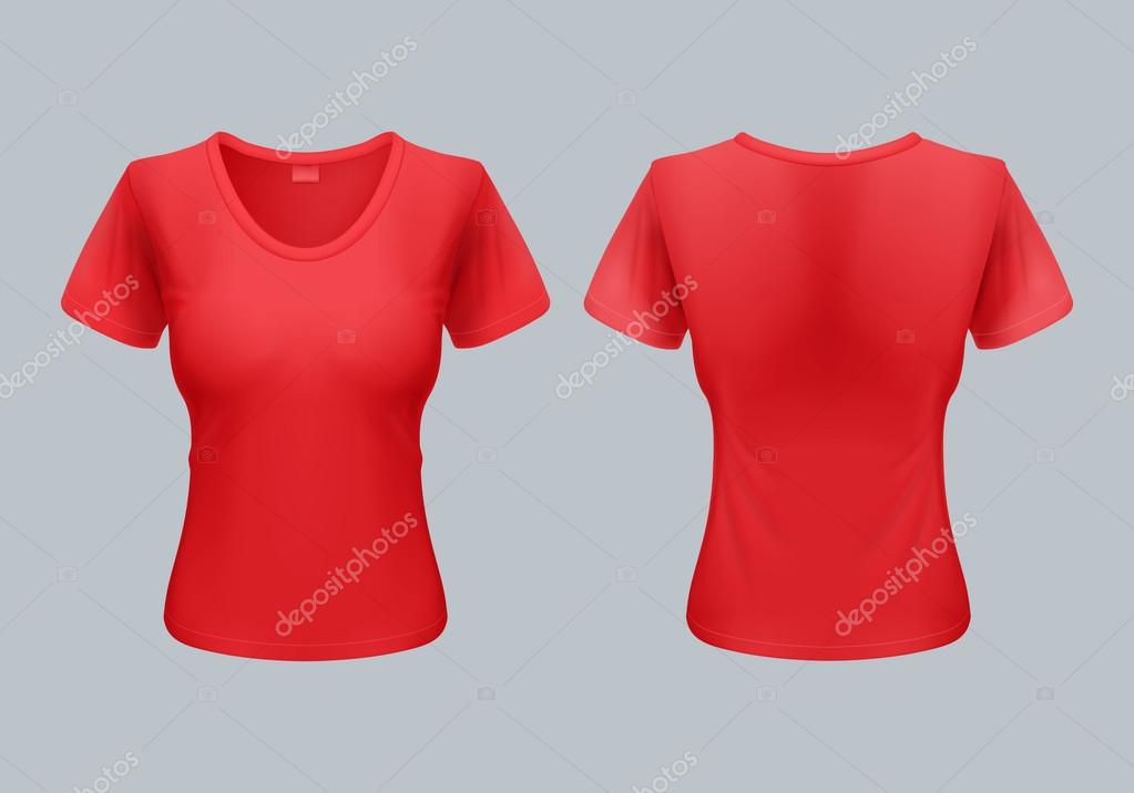 Download Women T-Shirt Template Back and Front Views in Red — Stock ...