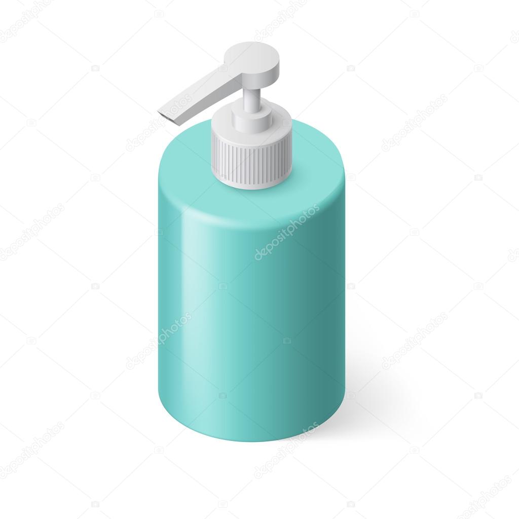 Isometric Aquamarin Bottle with Liquid Soap without Label