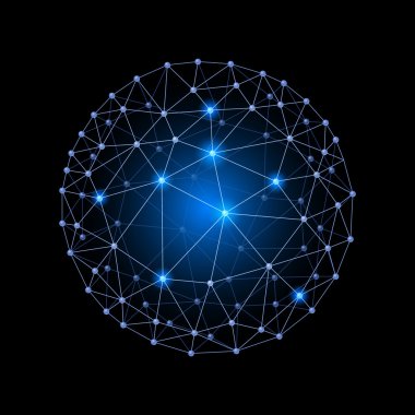 Internet web zarflar küre siyah zemin üzerine mavi