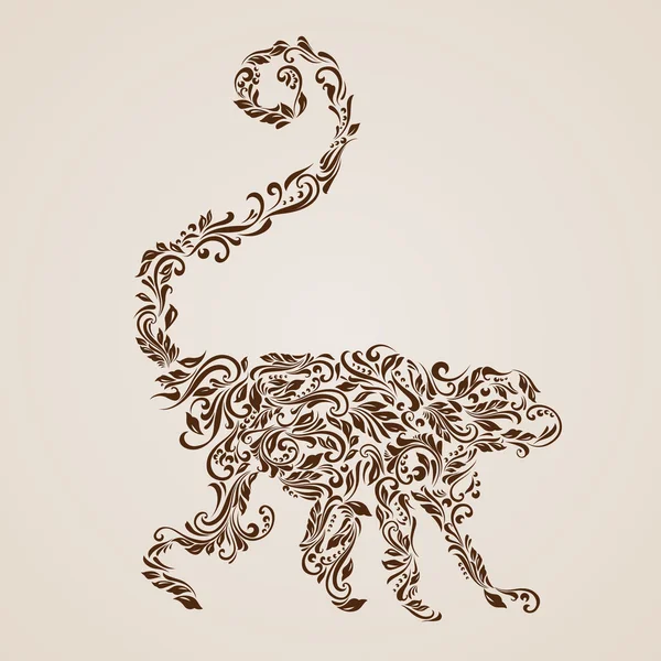 รูปแบบดอกไม้ขององุ่นในรูปร่างของลิงบนพื้นหลังสีเบจ — ภาพเวกเตอร์สต็อก