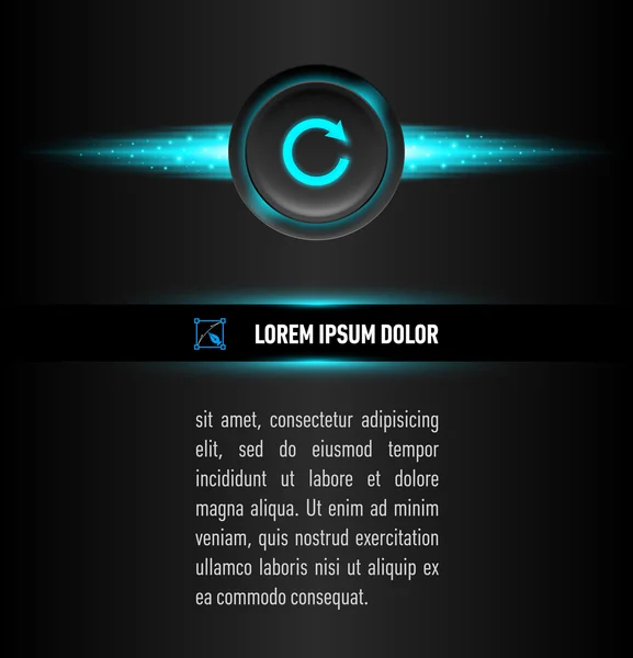 Tekst onder knop met teken op donkere achtergrond. Aqua kleur achtergrondverlichting. — Stockvector