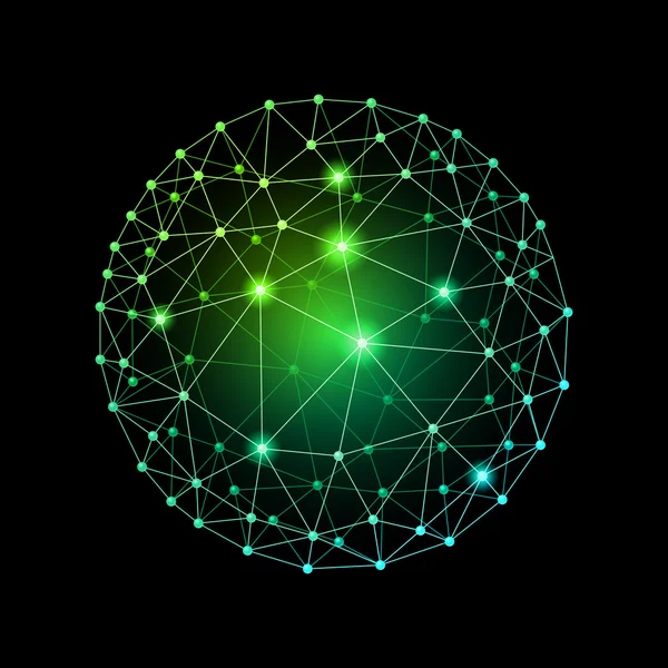 Enveloppes web internet vert sphère sur fond noir — Image vectorielle