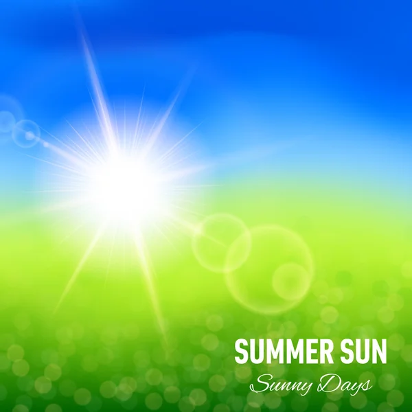 Blurred summer background with glaring sun for your design — Stock Vector
