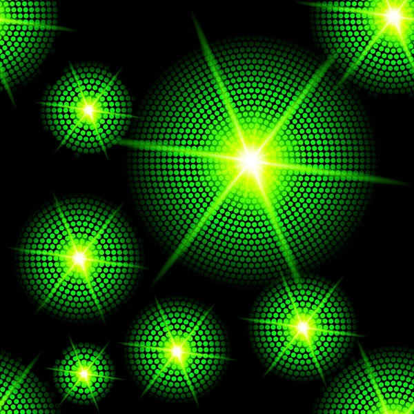 Abstract sparkling background with green starburst in the dark — Stock Vector