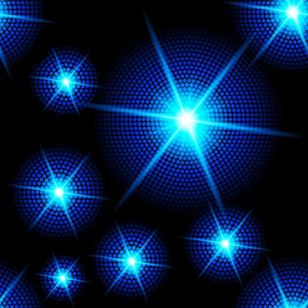 Fond scintillant abstrait avec explosion d'étoiles bleues dans l'obscurité — Image vectorielle