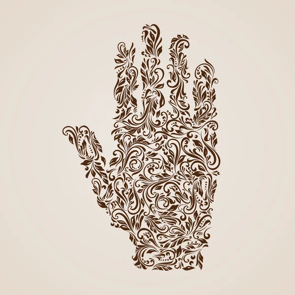 Patrón floral de las vides en forma de mano sobre fondo beige — Archivo Imágenes Vectoriales