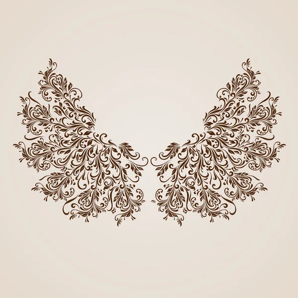 Floral pattern of vines in the shape of a wings on a beige background — Stock Vector