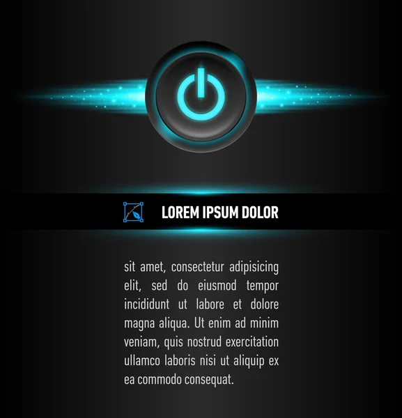 Tekst onder knop met teken op de donkere achtergrond. Aqua kleur achtergrondverlichting. — Stockvector