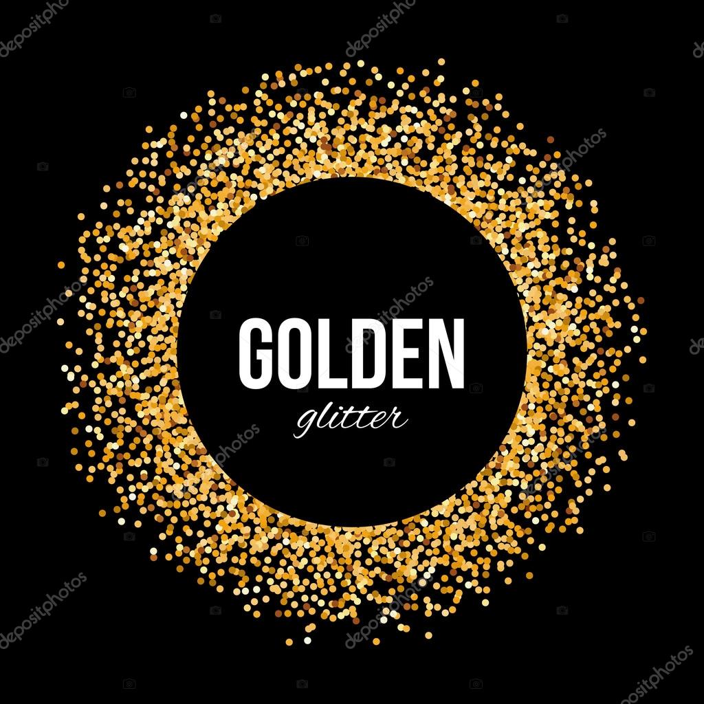 Golden Circle Frame with Text - Golden Glitter on Black Background
