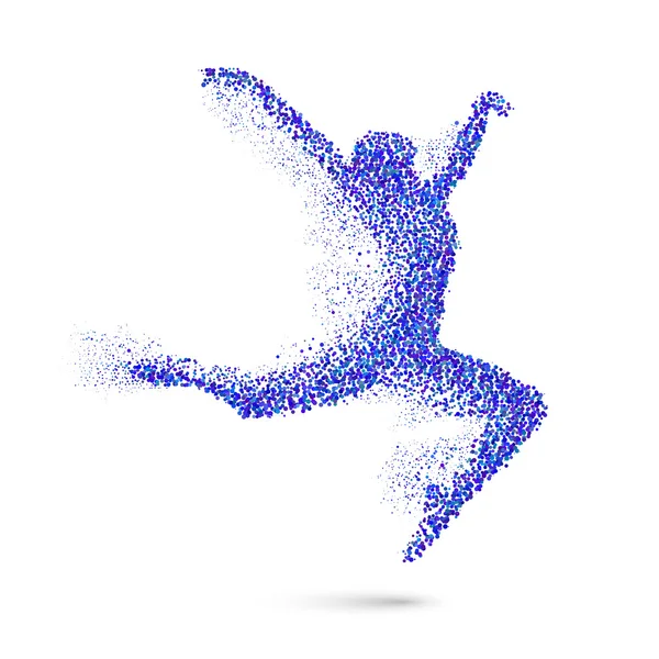 Mujer bailando en forma de partículas azules sobre blanco — Archivo Imágenes Vectoriales
