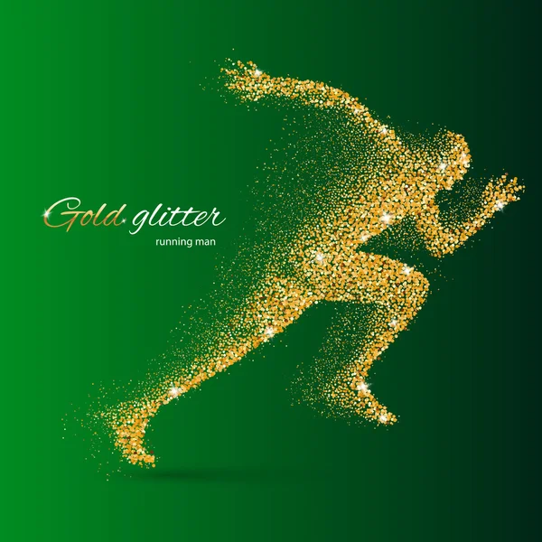 Courir l'homme sous la forme de particules d'or sur vert — Image vectorielle