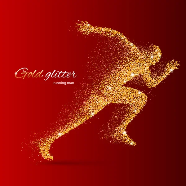 Courir l'homme sous la forme de particules d'or sur rouge — Image vectorielle