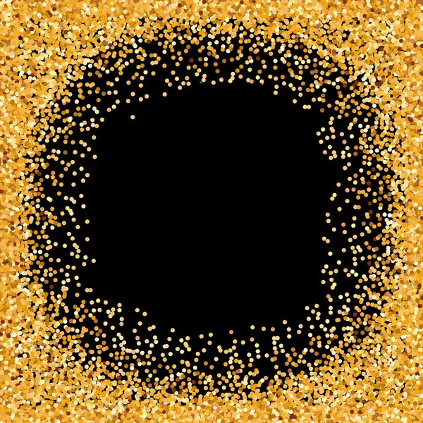 Golden Glitter Round Frame with Copy Space for Text on Black — Stock Vector