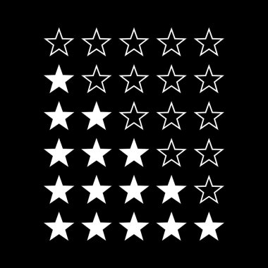 Basit yıldız oy verin. Web tasarımı için siyah arka plan üzerine beyaz şekiller