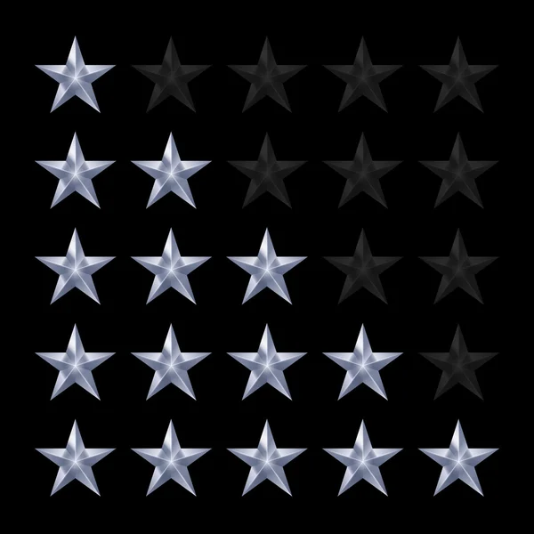 Простий рейтинг зірок. Срібні фігури з тіні на чорному — стоковий вектор
