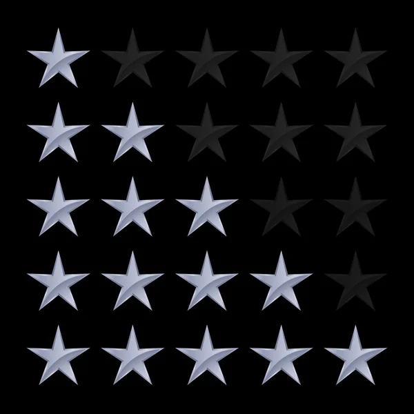 Простий рейтинг зірок. Срібні фігури з тіні на чорному тлі — стоковий вектор