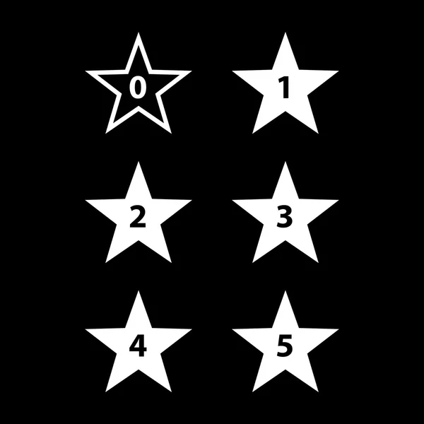 Clasificación de estrellas simples. Formas blancas sobre fondo negro — Vector de stock