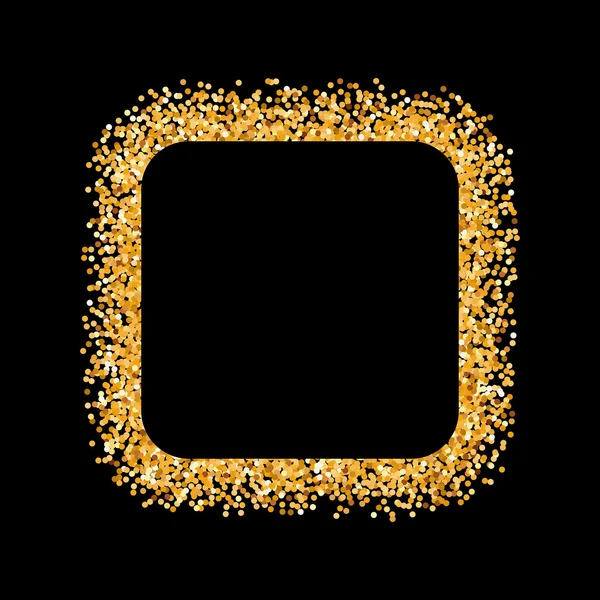 Gouden Glitter Frame in de vorm van Square op zwarte achtergrond — Stockvector