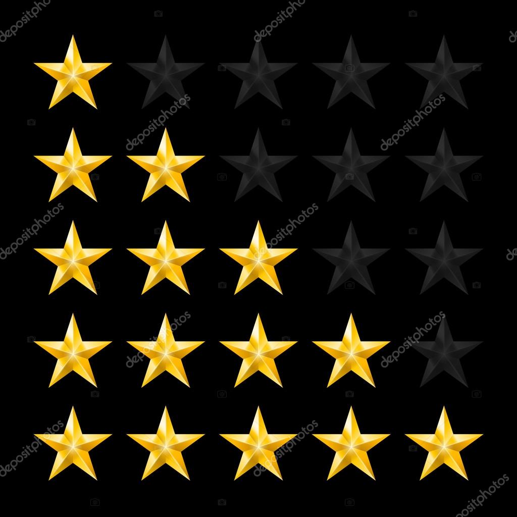 Simple Stars Rating. Gold Shapes on Black