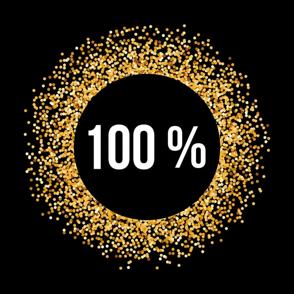 黄金圆环框架与黑色背景上的百分百文本 — 图库矢量图片