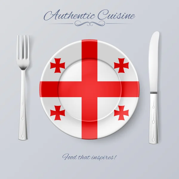 Cuisine authentique de Géorgie. Assiette avec drapeau géorgien et couverts — Image vectorielle