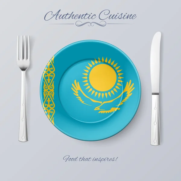 Autentická kuchyně z Kazachstánu. Deska s kazašským vlajky a příbory — Stockový vektor