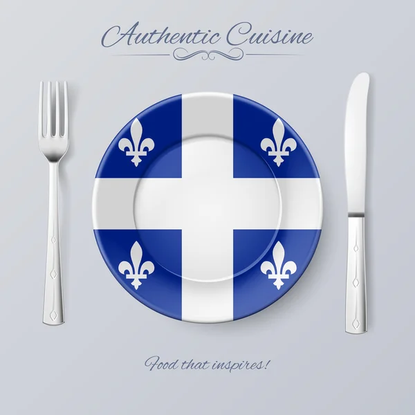 Äkta mat av Quebec. Tallrik med flagga och bestick — Stock vektor