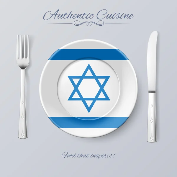 Cuisine authentique d'Israël. Assiette avec drapeau israélien et couverts — Image vectorielle