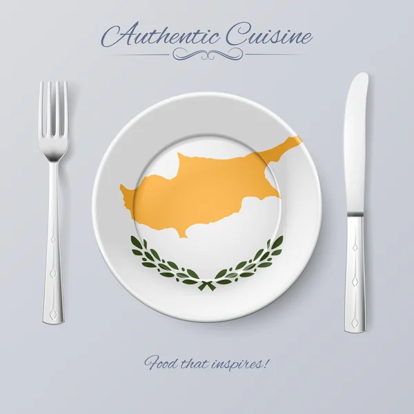 Autentikus ételeket, Ciprus. Tányér, evőeszköz és ciprusi zászló — Stock Vector