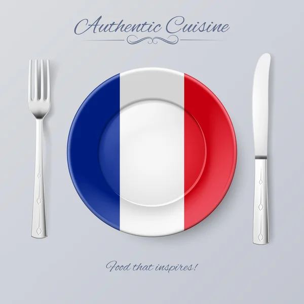 Cuisine authentique de France. Assiette avec drapeau français et couverts — Image vectorielle