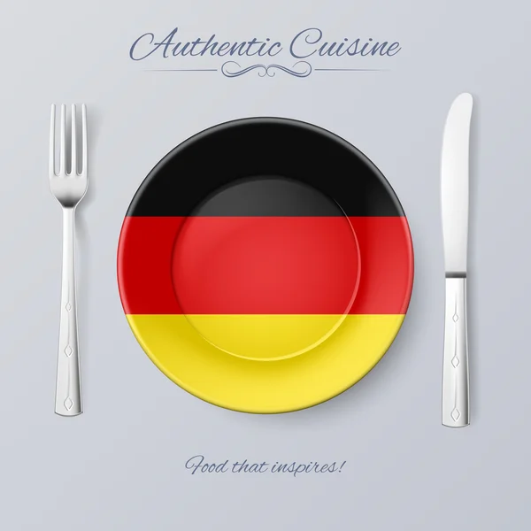 Authentic Cuisine of Germany. Plate with German Flag and Cutlery — Stock Vector
