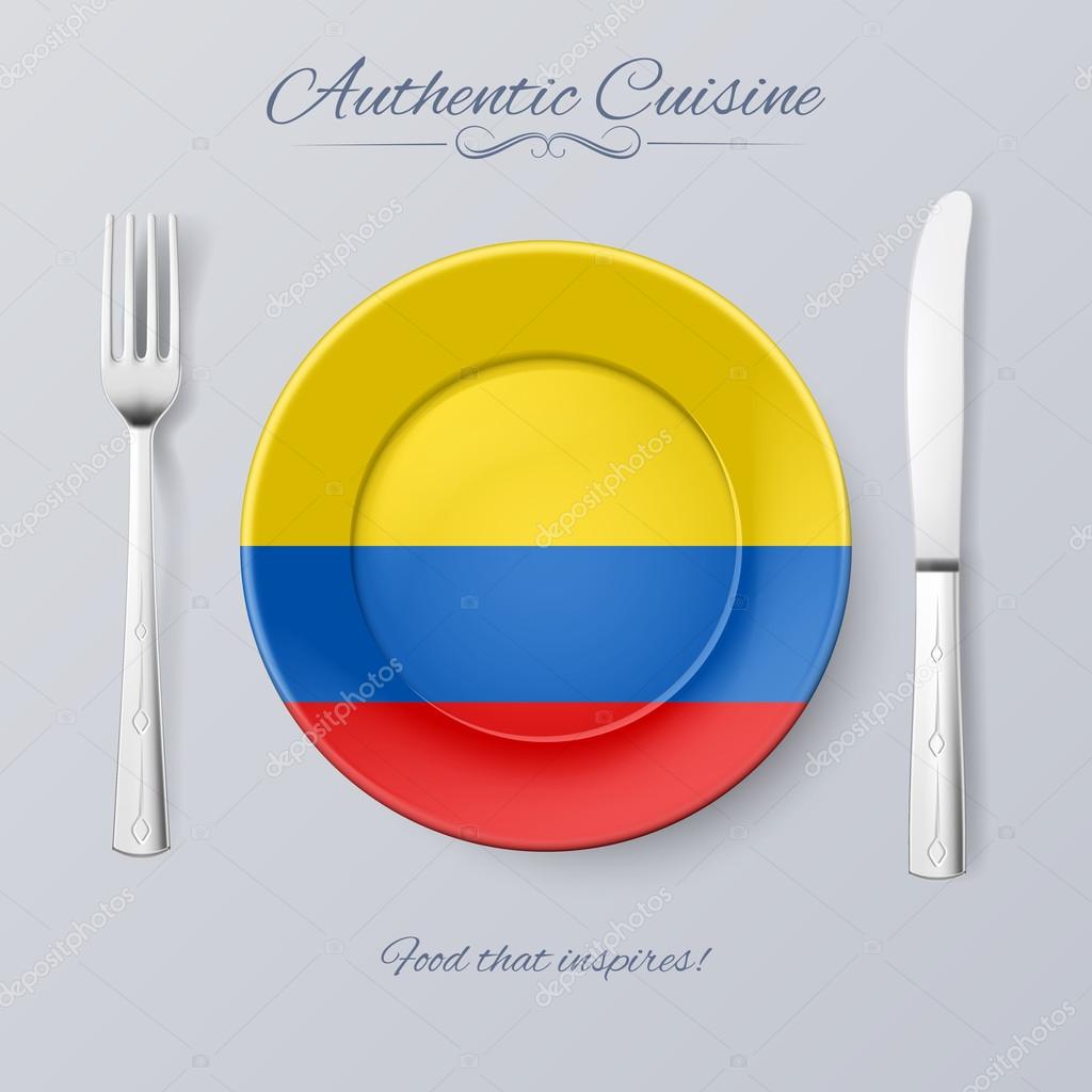 Authentic Cuisine of Colombia. Plate with Colombian Flag and Cutlery