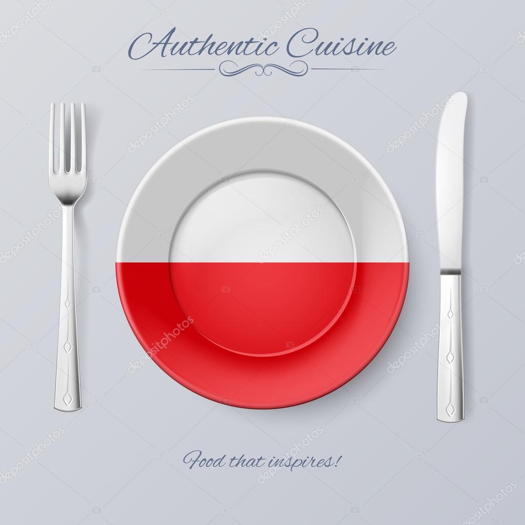 Authentic Cuisine of Poland. Plate with Polish Flag and Cutlery ... Authentic Cuisine of Poland. Plate with Polish Flag and Cutlery ...