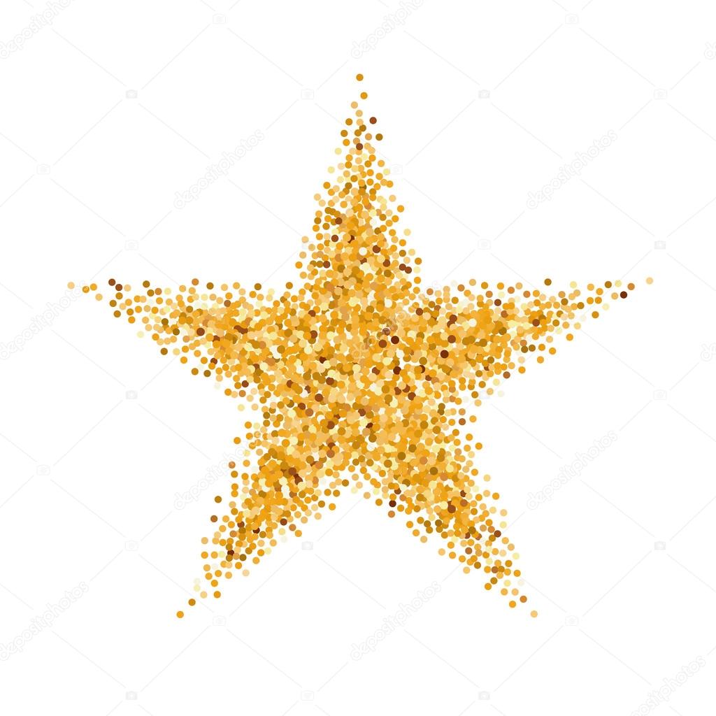Gold Glitter Icon of Star Isolated on White Background