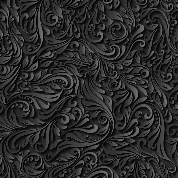 Patrón floral negro abstracto sin costuras — Vector de stock