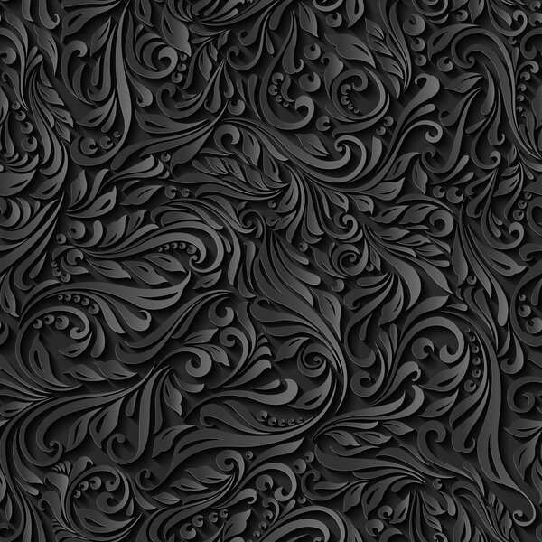 Бесшовный абстрактный чёрный цветочный узор
